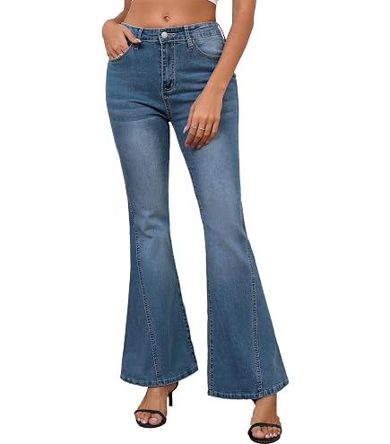 Bell Bottom Jeans for Women, Women's Floral Embroidered High Rise